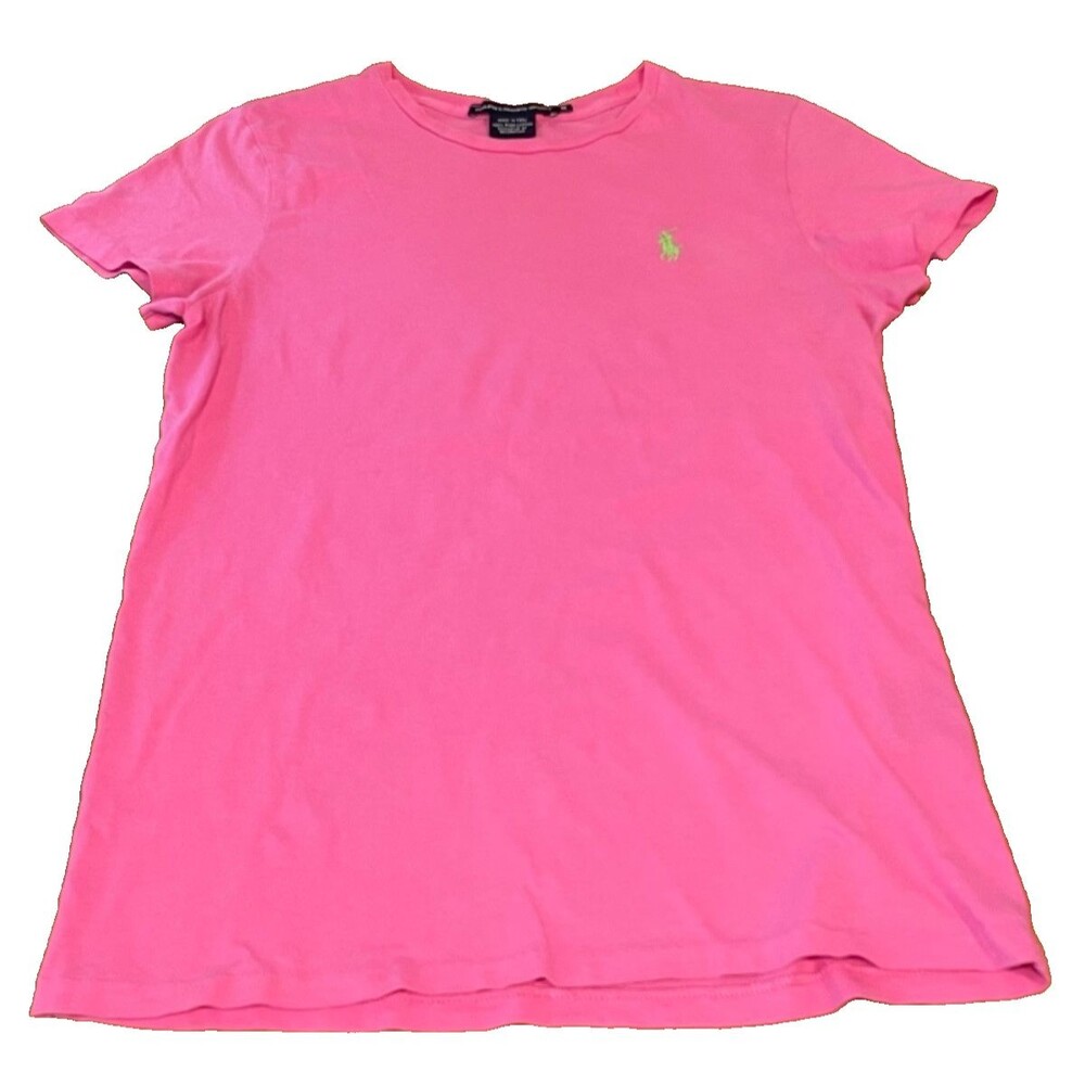 Ralph Lauren Sport Pink T-Shirt Green Pony Logo W Medium Cotton Basic Dopamine